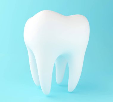 mavi arka plan üzerinde 3D diş. 