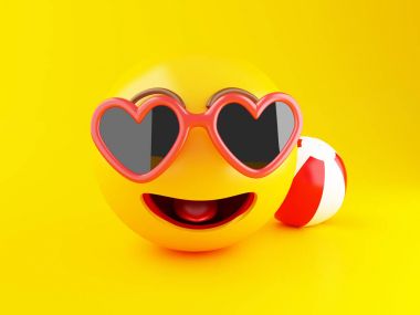 3D Emoji güneş gözlüklü. Yaz tatil kavramı.