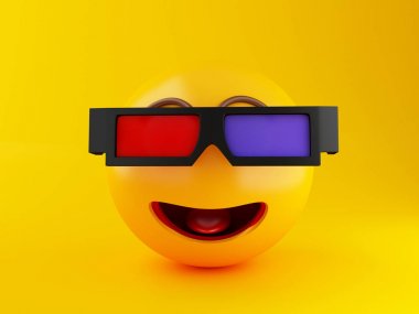 3d gözlük ile 3D Emoji. Sinema kavramı.