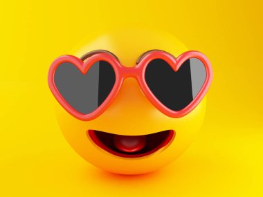 3D Emoji güneş gözlüklü. Yaz tatil kavramı.