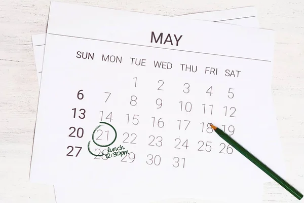 May Calendar with the words Lunch.