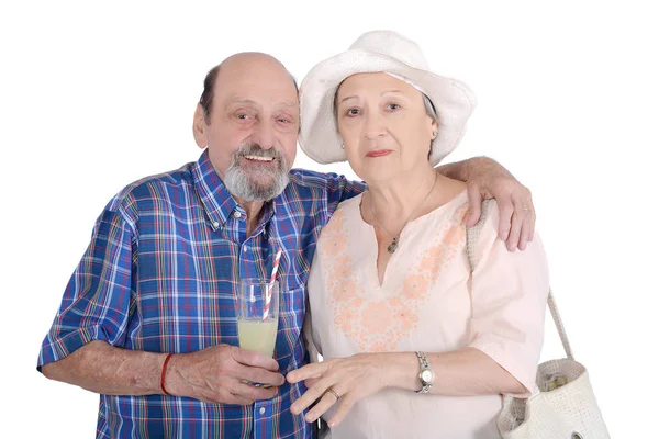 Portrait de couple de personnes âgées prenant un verre — Photo