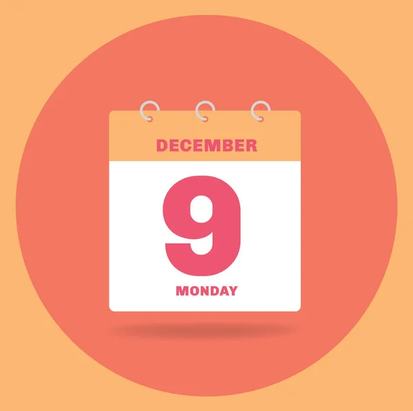 Napi naptár dátummal december 9.. — Stock Vector
