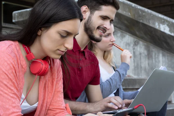 Grupo de estudiantes universitarios que estudian juntos al aire libre —  Fotos de Stock