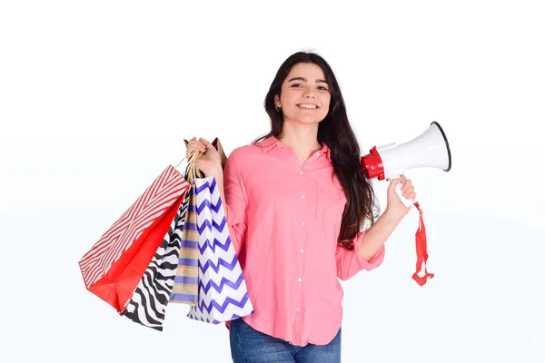 Mujer sosteniendo bolsas de compras . —  Fotos de Stock