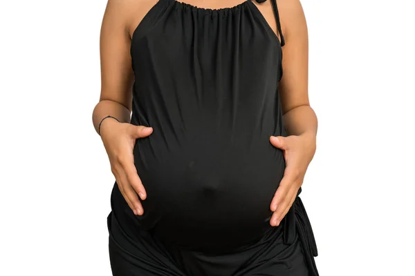 Mulher grávida tocando sua barriga grande. — Fotografia de Stock