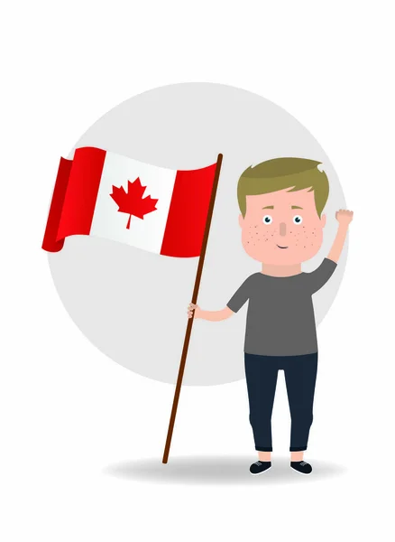 Illustrazione vettoriale. Uomo con una bandiera canadese . — Vettoriale Stock