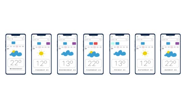 Smartphone Con Aplicación Meteorológica Concepto Interfaz Usuario Animación Vídeo — Vídeo de stock