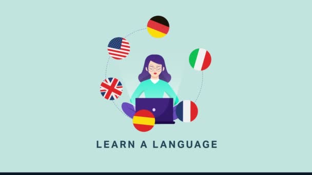 Aprenda Idiomas Online Conceito Cursos Online Animação Vídeo — Vídeo de Stock