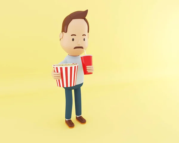 3D tecknad karaktär tittar på film. — Stockfoto