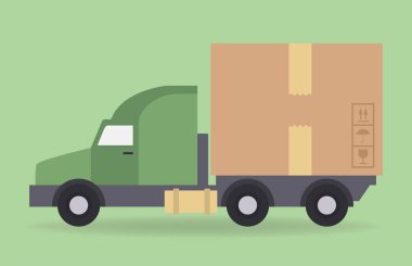 Vektör çizimi. Kutuları taşıyan teslimat kamyonu..