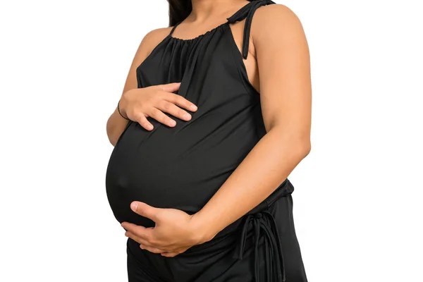 Mujer embarazada tocando su gran vientre. —  Fotos de Stock