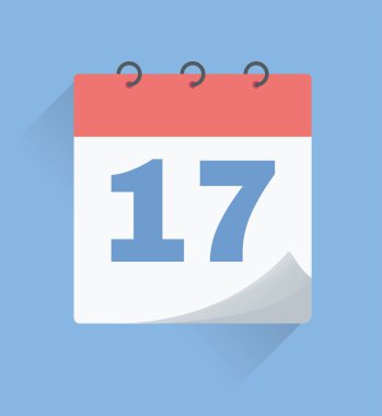 Vektör çizimi. 17. tarihli basit takvim. Takvim simgesi ve planlayıcı kavramı.