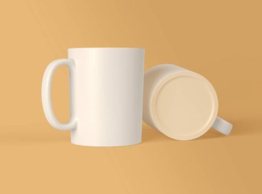 3 boyutlu illüstrasyon. Boş kahve fincanlarının tasarımı izole edilmiş arka planda..