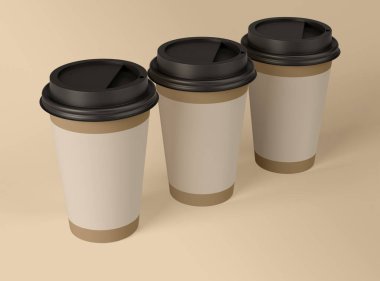 3D Illustration. İzole edilmiş arka planda boş kağıt bardaklar. Paket kahve, konsept olsun..