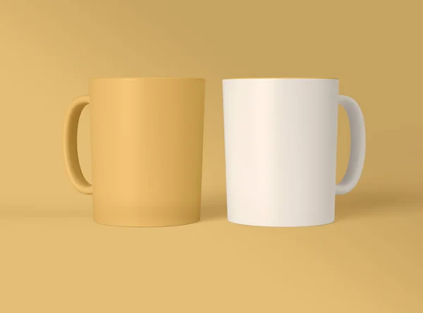 3d illustration. Blank coffee mugs design mockup on isolated background.