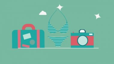 Seyahat ikonları. Seyahat ve tatil kavramı. 4K Video Canlandırması.