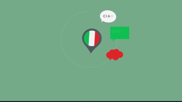 Aprende Italiano Aprender Idiomas Concepto Educativo Animación Vídeo — Vídeo de stock