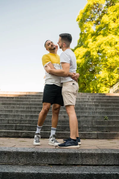 Portrait Happy Gay Couple Spending Time Together Having Date Park — Stock Photo, Image