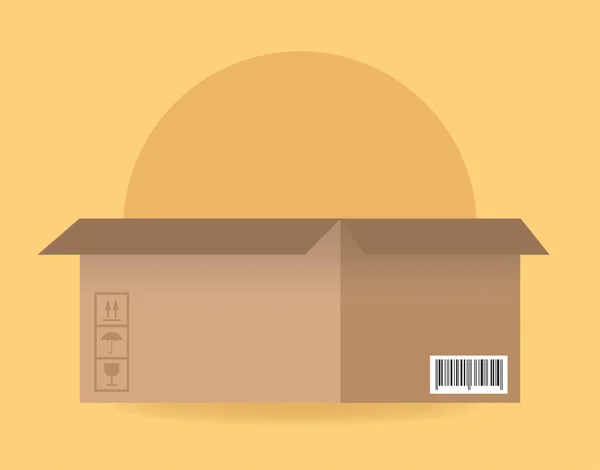 Ilustración Vectorial Caja Cartón Envío Fondo Amarillo Aislado Concepto Entrega — Vector de stock