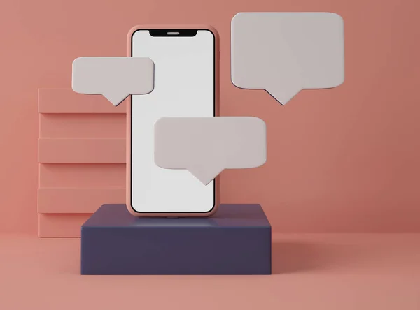 Illustratie Smartphone Met Spraakbellen Roze Muurscène Communicatie Social Media Concept — Stockfoto