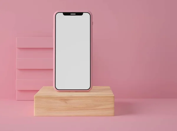 Illustratie Smartphone Met Blanco Wit Scherm Pastel Kleur Achtergrond Technologieconcept — Stockfoto