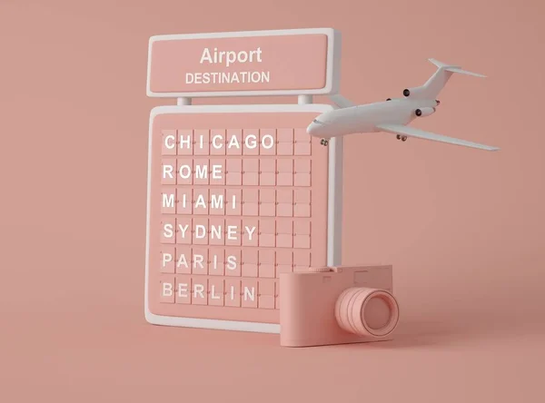 Illustration Attrappe Eines Flughafenbretts Und Eines Flugzeugs Vor Rosa Hintergrund — Stockfoto