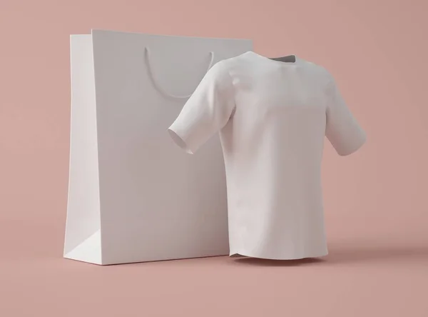 Ilustración Camiseta Blanca Blanca Limpia Blanco Con Una Bolsa Compras — Foto de Stock
