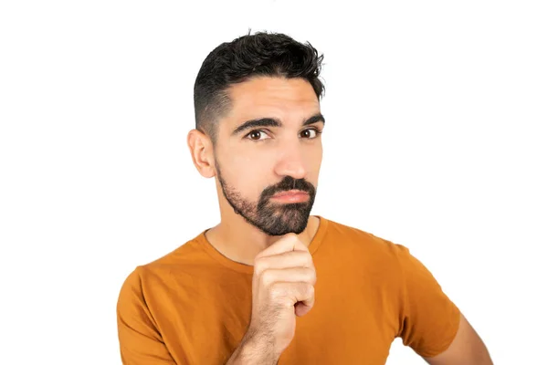 Retrato Del Joven Hombre Reflexivo Con Mano Cerca Cara Con — Foto de Stock