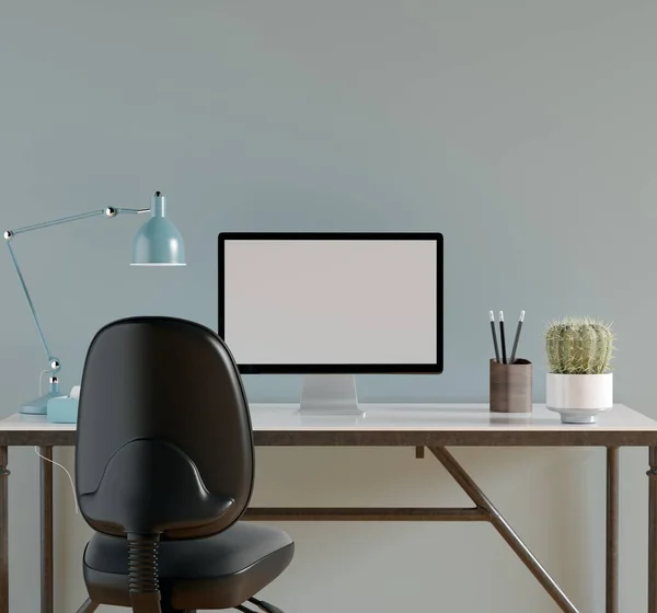 Εικονογράφηση Χώροι Εργασίας Γραφείου Λευκή Οθόνη Υπολογιστή Τεχνολογική Και Επιχειρηματική — Φωτογραφία Αρχείου