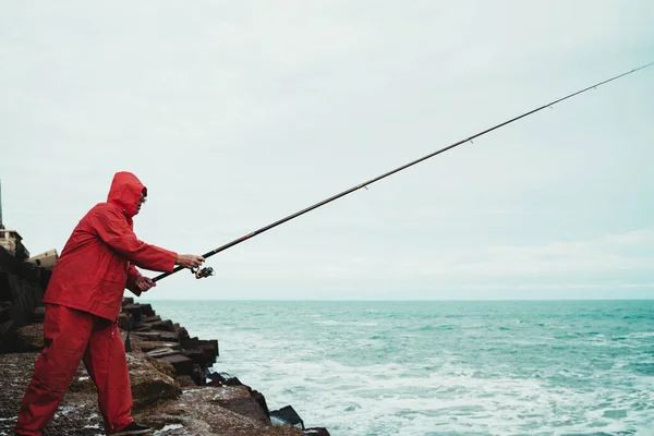 Portrait Vieil Homme Pêchant Dans Mer Concept Pêche — Photo