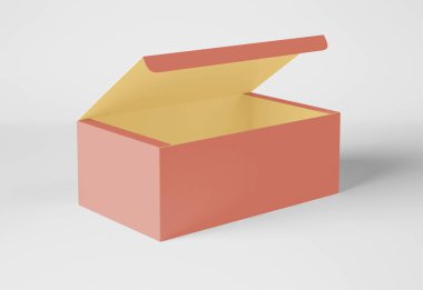 3D Illustration. Karton paket kutusunun maketi beyaz arkaplana karşı izole olarak açıldı. Hediye şeker kutusu. Tasarım için şablon hazır.