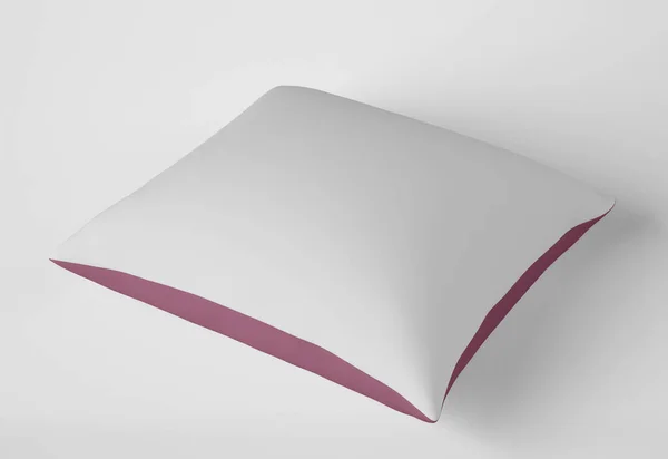 3Dイラスト 白い背景に隔離された空白の白い柔らかい正方形の枕のモックアップ 快適なベッドクッション — ストック写真