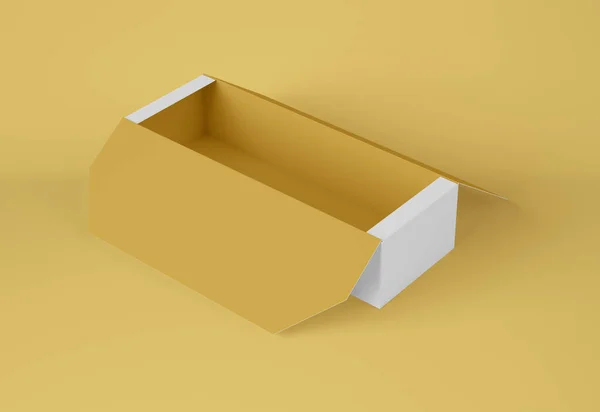 Illustration Mockup Boîte Paquet Carton Ouvert Isolé Sur Fond Jaune — Photo