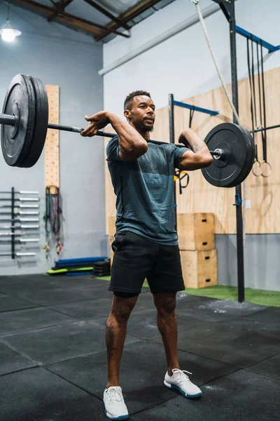 Portrait Young Crossfit Athlete Doing Exercise Barbell Crossfit Sport Healthy — Stock Photo, Image