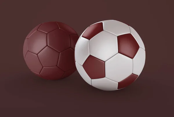 3D说明 两个现实的足球或独立背景的足球组合 体育概念 — 图库照片