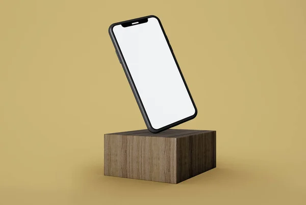 Illustratie Mockup Van Smartphone Met Blanco Wit Scherm Gele Achtergrond — Stockfoto