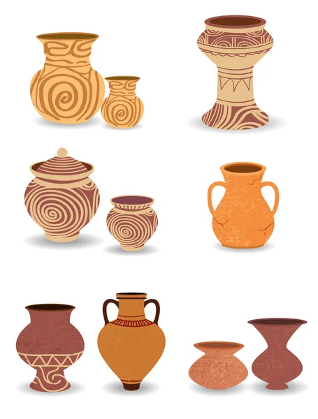 Pottery Starověká Kultura Staré Starožitné Keramické Nádoby Vektorové Ilustrace — Stockový vektor