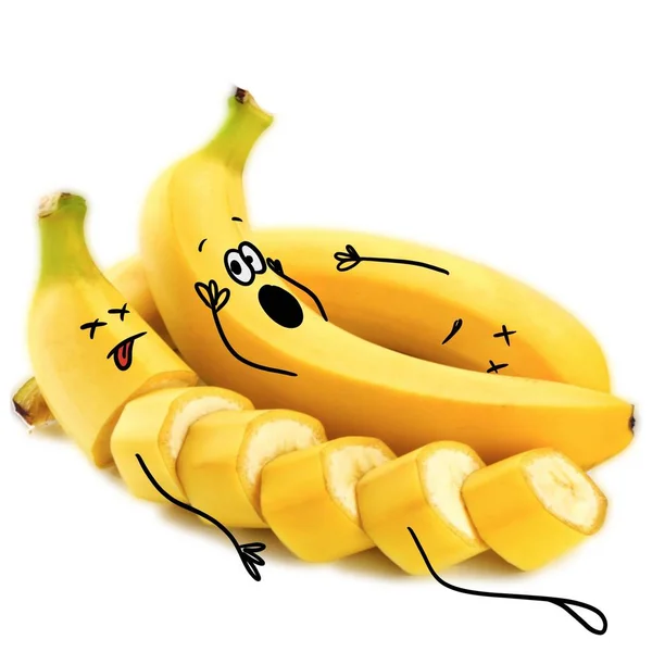 Banana Dos Desenhos Animados Com Olhos Grandes Banana Amarela Dos — Fotografia de Stock