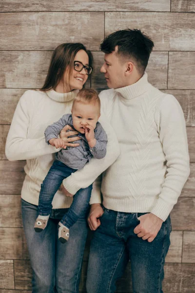 Portrait Young Smiling Couple Holding Baby Boy — Stock Photo, Image