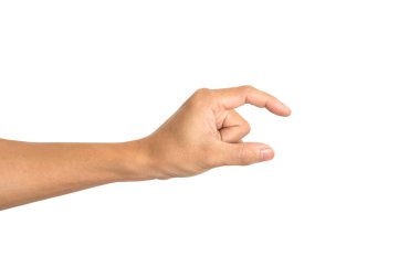 Erkek el, göl kenarında beyaz arka plan üzerinde