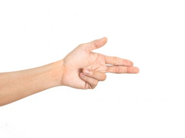 Erkek el, göl kenarında beyaz arka plan üzerinde