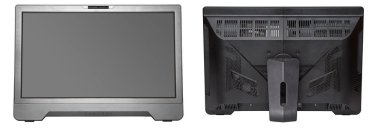 Çağdaş ofis, hepsi bir bilgisayarda. Ön ve arka masaüstü bilgisayarı