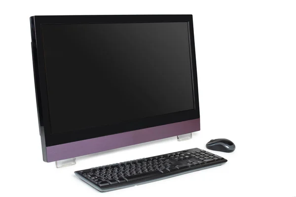 Moderno Tutto Computer Desktop Con Touchscreen Isolato Bianco Con Tastiera — Foto Stock
