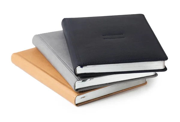 Assorted Business Hardcover Leather Diaries Isolated White Background — Stock Photo, Image