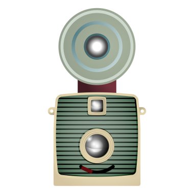 Retro vintage kamera düz tasarım vektör çizim.