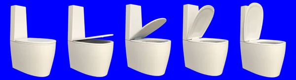 Klozet kapağı için mavi bir arka plan üzerinde kolay izole dışarı bölmek için bir dizi 3D render.