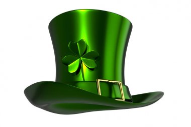 Yeşil bir şapka 3D render ile St Patrick's Day, yonca