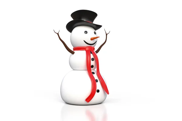 3d rendering of the snowman with black hat and red scarf isolate — Stock Photo, Image