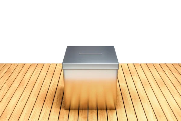 3d representación de metal cromo caja de la elección en aislado de mesa de madera — Foto de Stock